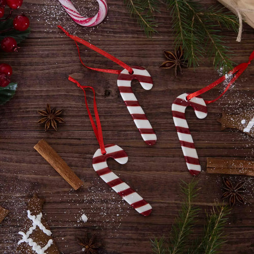 Christmas Decorations – Ceramic Candy Canes 3pcs