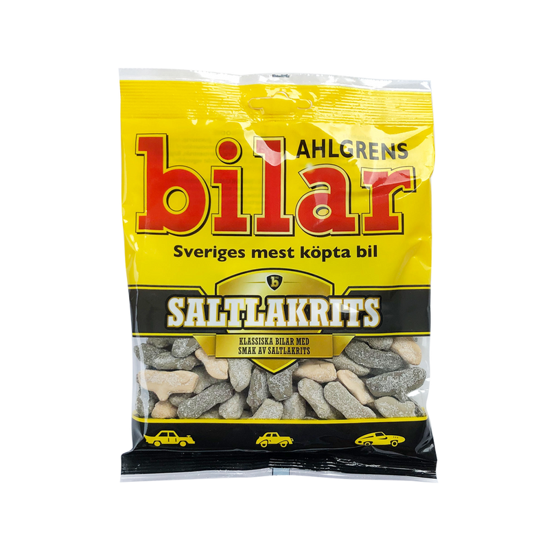 Ahlgrens Bilar Saltlakrits – Salty liquorice marshmallow cars 100g